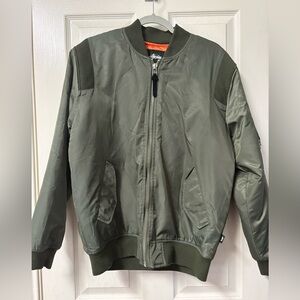 Stussy Flight Bomber Jacket Quilted Lined Orange Size S Streetwear Army Green